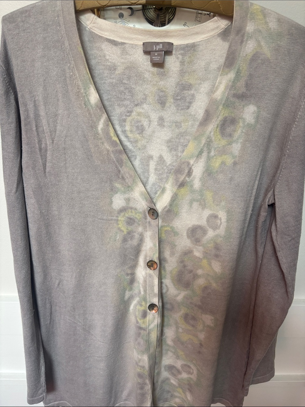 J. Jill Gray V-Neck cotton /silk / cashmereButton Cardigan